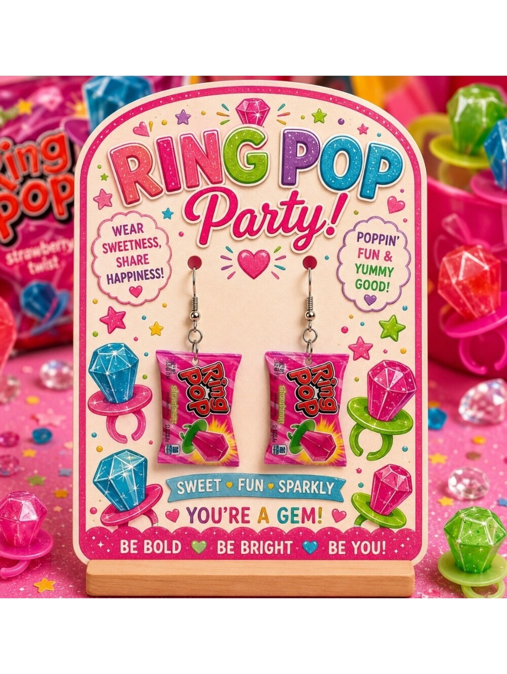 Fun Jewelry Mini Ring Pop Retro Nostalgic Candy Novelty Hypoallergenic Earrings
